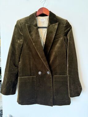Zadig & Voltaire Olive Green Velvet Double-Breasted Blazer
